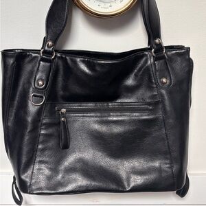 Bueno large solid black tote with expanded sides / zippers
